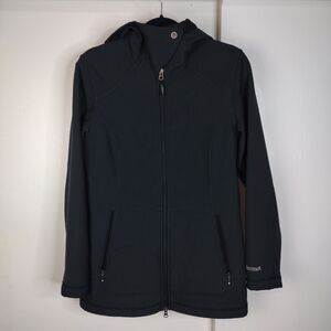 Marmot Softshell Fleece Lined Hooded Jacket Womens Size M Black Full Zip Pockets